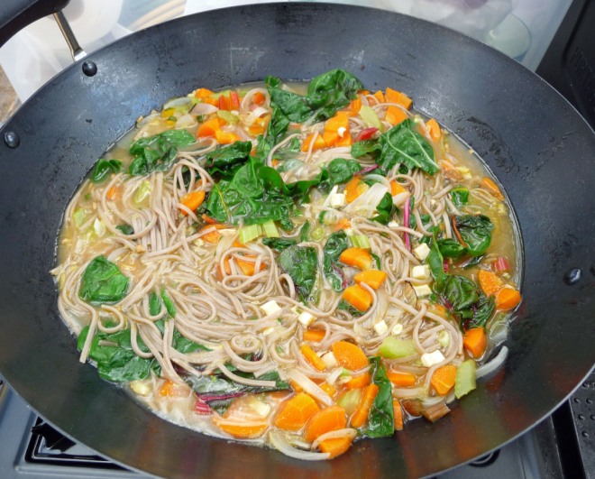 Miso Soup with Vegetables and Soba Noodles - Camping Version