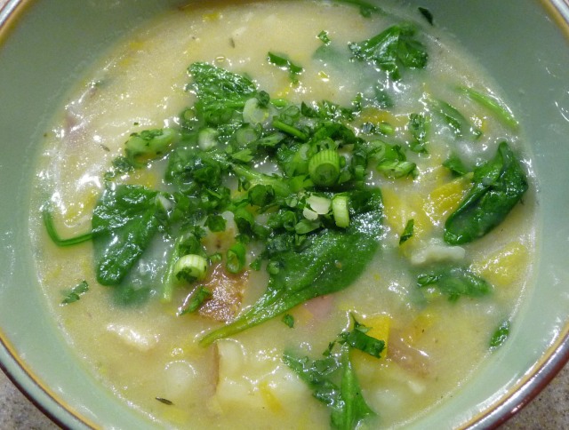 Leek & Potato Soup w/ Fresh Spinach (c) jfhaugen