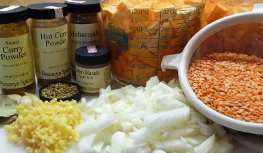 Ingredients for Curried Red Lentil & Sweet Potato Soup (c) jfhaugen